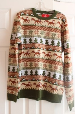 Vintage? Threadbare Men's Sweater Size Large Trees Snowflakes Fox Bangladesh