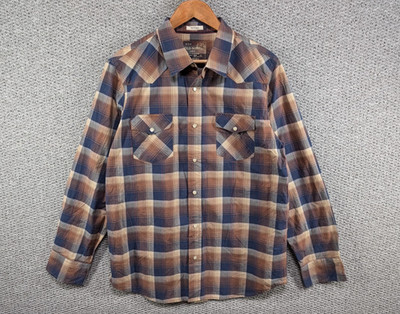 Old Navy Herren Karo Karo Tailliert Western Freizeit Perlen Druckknopf Hemd L