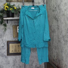 Vanity Fair Womens Vintage 2-Piece Knit Stretch Pajama Set Blue Green XL