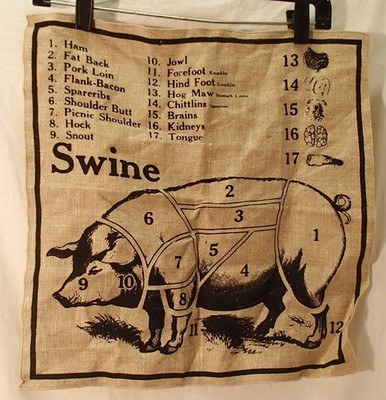Handprint Swine Pig Pork/Bacon Meat Cuts Linen Hand Towel 16'' x 16.5''