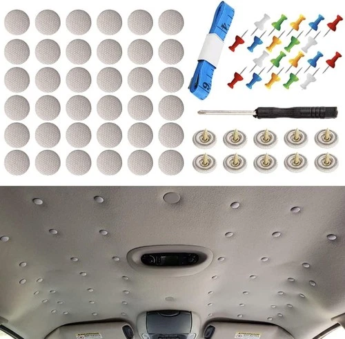 60 Bottoni Universali per Riparazione Cielo Auto, Automatici Con Rivetti, Design