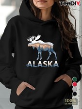 Alaska Moose Scenic Print Casual Hoodie