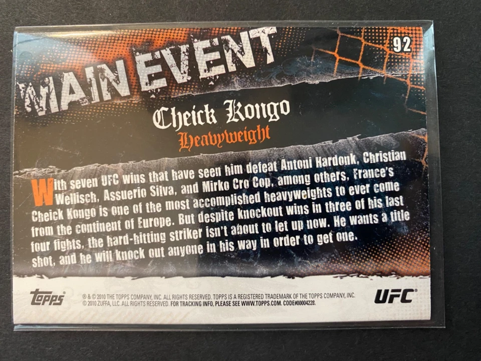 Cheick Kongo - 2010 Topps UFC "Main Event" Card #92 - Image 2 of 2