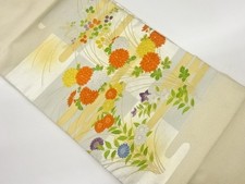 7603270: JAPANESE KIMONO / FLOWER / WEAVE KASUMI / CHECKERED PATTERN NAGOYA OBI
