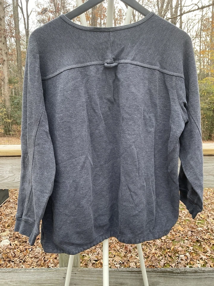 Camisa vintage St Johns Bay 1X cinza Henley feita no Canadá waffle algodão térmico anos 90 - Imagem 3 de 4