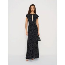Reformation Jessamine Dress Womens 4 Black Polka Dot Maxi Selene Ruffle Keyhole