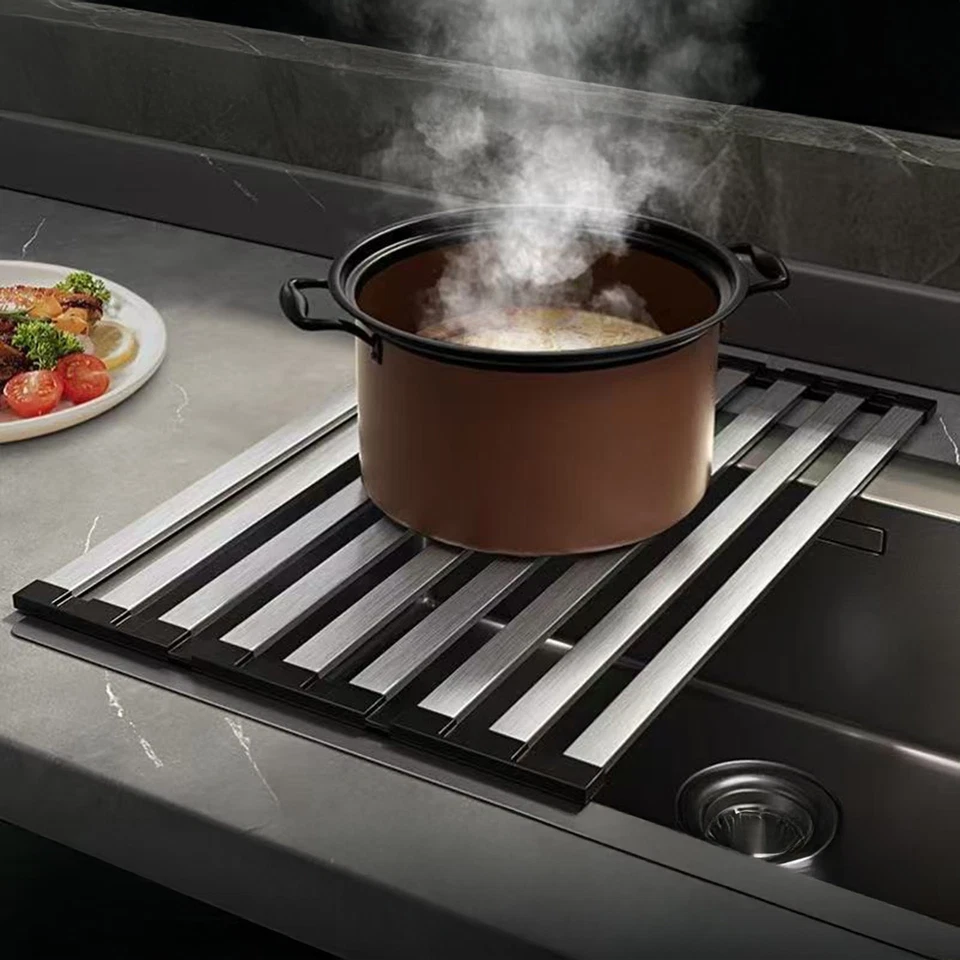 Dish Rack Drying Drainer Over Sink Stainless Steel Rack Roll Up Foldable Kitchen - image 3 of 4