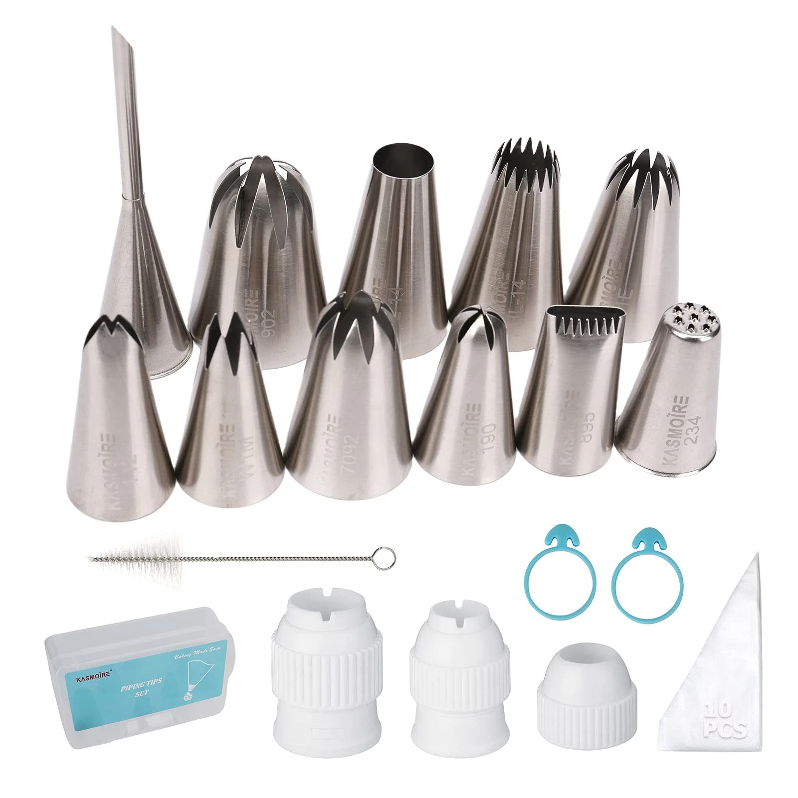 Kasmoire 11 Pcs Extra Large Piping Tip Set,Stainless Steel Cake Silver
