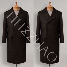 Dark Brown 100 Cashmere Men's Overcoat Double Breasted Casual Formal Long Jacket