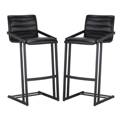 Home Square Webber 30'' Modern Barstool in Black Finish - Set of 2