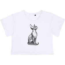 'Sphynx Cat Sitting' Women's Cotton Crop Tops (CO052019)