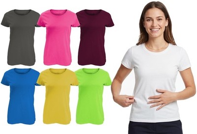 Damen Basic Baumwolle T-Shirt 3er Pack Uni Kurzarm Freizeit Tee Oberteil 
