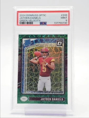 JAYDEN DANIELS 2024 DONRUSS OPTIC RATED ROOKIE GREEN VELOCITY RC PSA 9 Q1970
