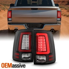 Fit 09-18 Dodge Ram 1500 2500 3500 [RED LED Tube] Running Black Tail Lights Pair