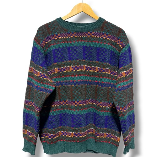 Benetton, Vintage 80s Benetton Shetland Wool Sweater Mens Large Fair Isle Knit Italy