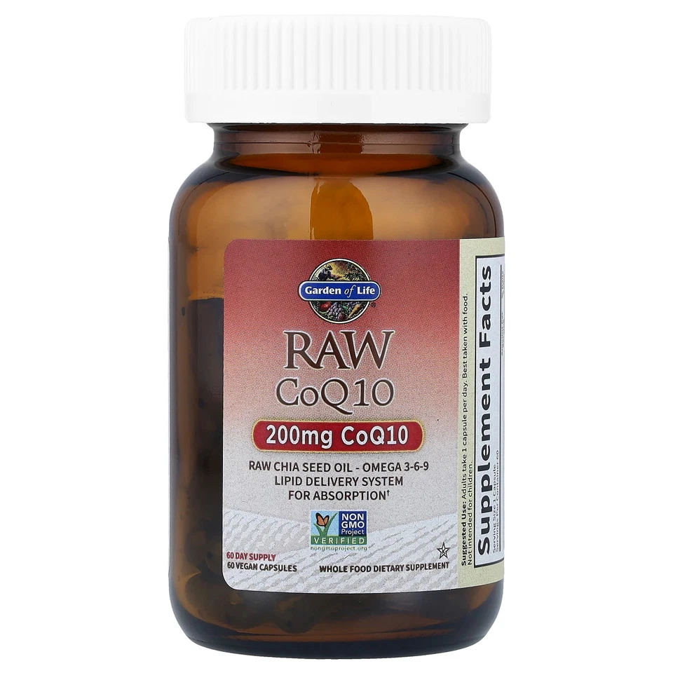 Garden of Life Raw CoQ10 200 mg 60 cápsulas vegetales sin gluten, kosher, sin Foto 3 de 3