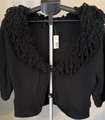 NWT Black Fringe Shrug Cardigan XL Boho Shag Transitional Spring Sweater Chic