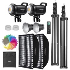Godox SL60IIBI Bi-color LED Video Light, 95cm Softbox, 2m Light Stand 2-Pack Kit