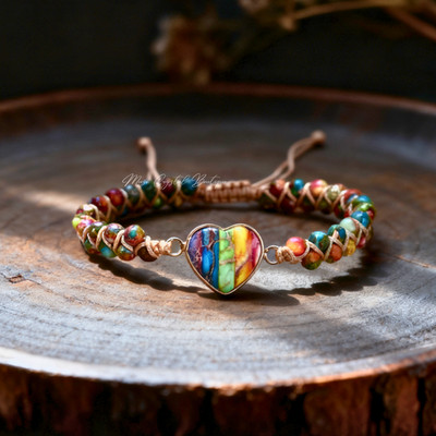 7 Chakra Sea Sediment Jasper Beads Bracelet Healing Reiki Hand Braided Jewelry