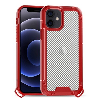 Reiko Shockproof PC Bumper Case with Carbon Fiber Pattern in Red for iPhone 12 M