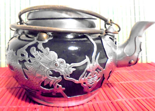 Chinese Pewter & black Ceramic Teapot