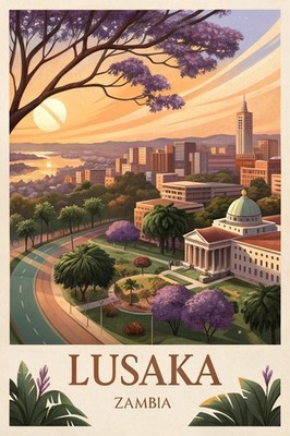 Lebendige Lusaka, Sambia - Afrikanische Stadtlandschaft Reise Poster Kunstdruck A1-A4 P