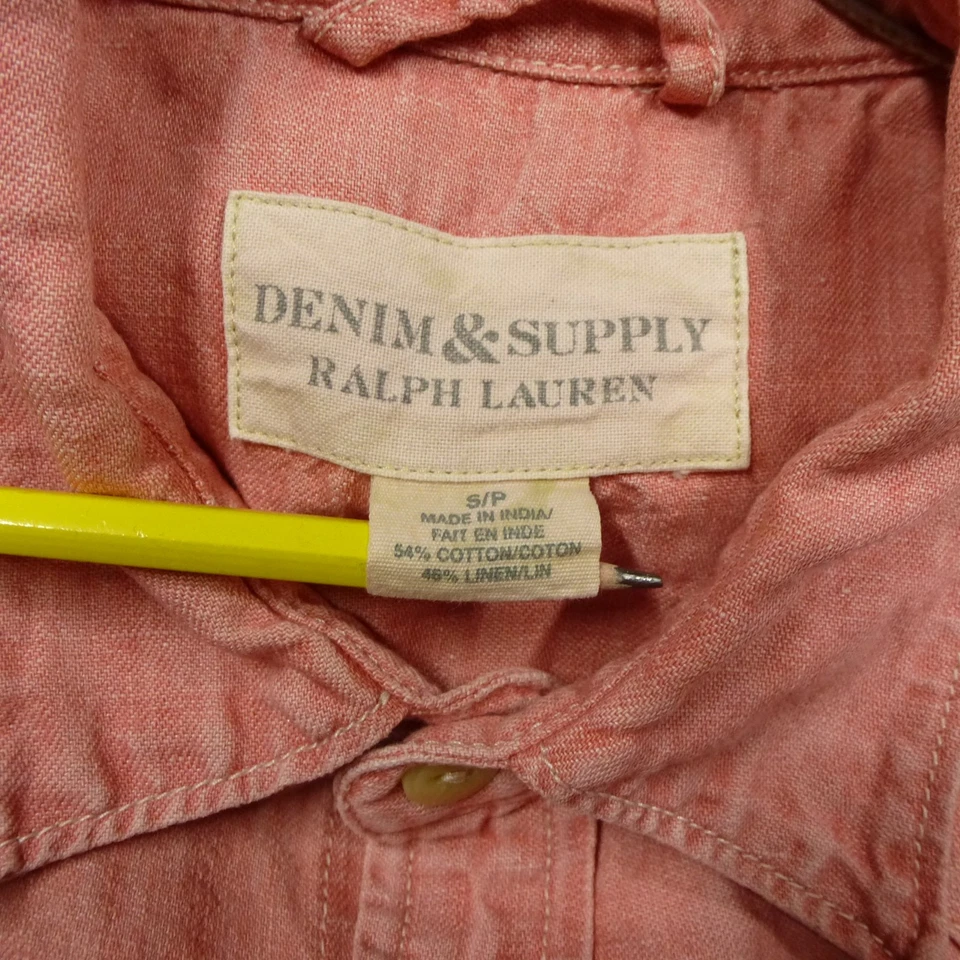 Camisa Denim Supply Ralph Lauren Para Hombres Pequeña Rosa Perla A Presión Algodón Lino Western Foto 4 de 4