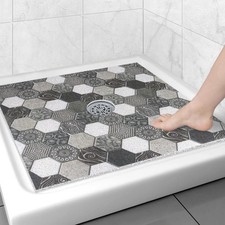 Square Shower Mat Non Slip: 31x31 Inch Extra Large Shower Floor Mat with Drai...