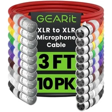 GEARit XLR Male to Female Microphone Cable (3 Feet, 10 Pack) 3-Pin 3 Feet 