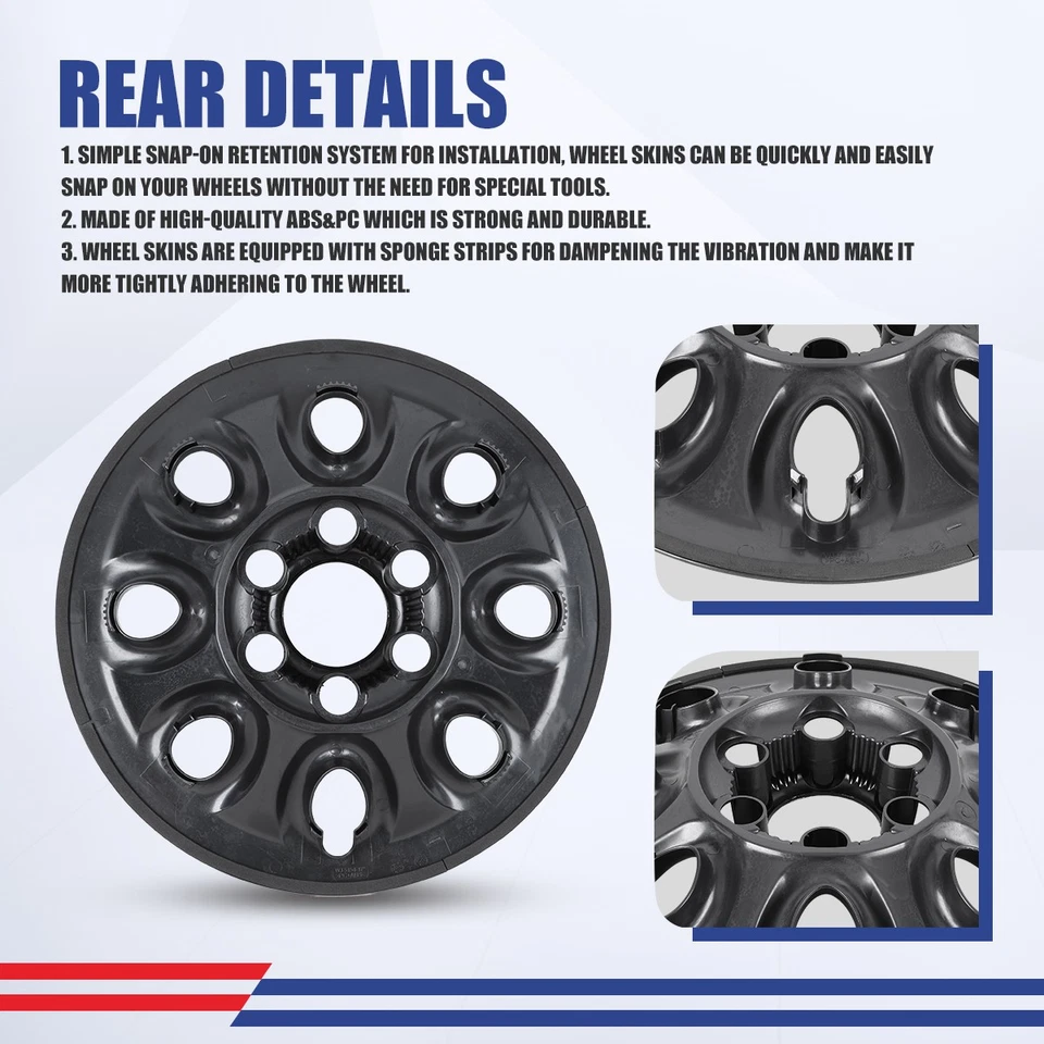 Set of 4 17''Wheel Rim Cover Hubcap For2005-13 Chevy Silverado 1500 black laquer Foto 4 de 4