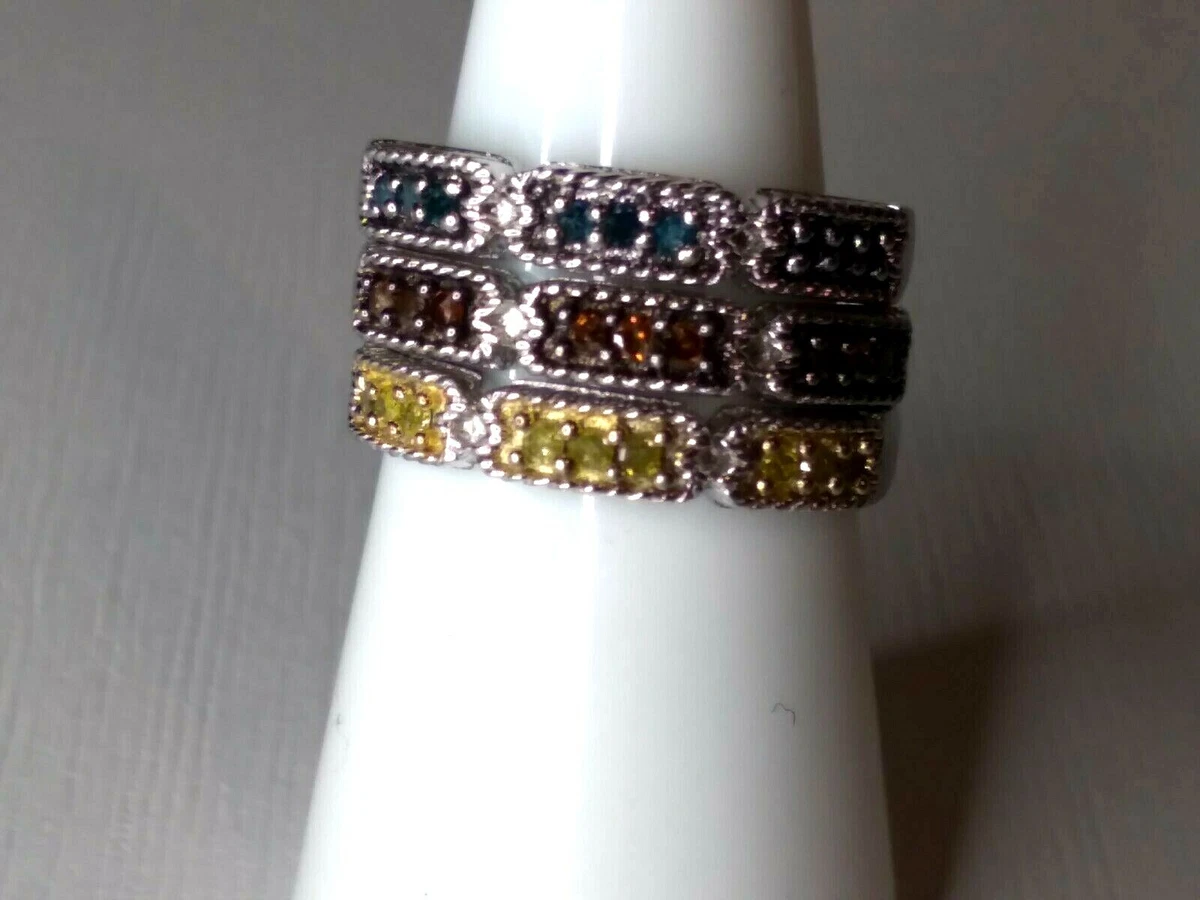 Michael Drechsler Diamond 3 band set Yellow Blue Red 925 Sterling 7 Stackable