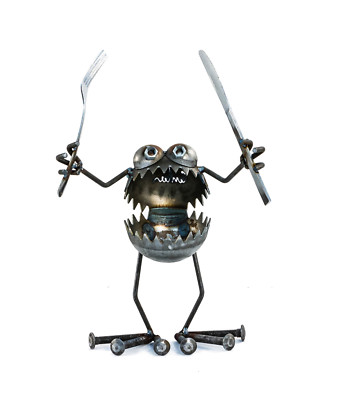Sugarpost Gnome Be Gone Medium Knife & Fork Welded Scrap Metal Sculpture #2003