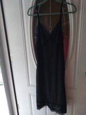 Vintage Sears 16/38 Black Nylon Lace Adjustable Straps Full Slip Nylon Antron