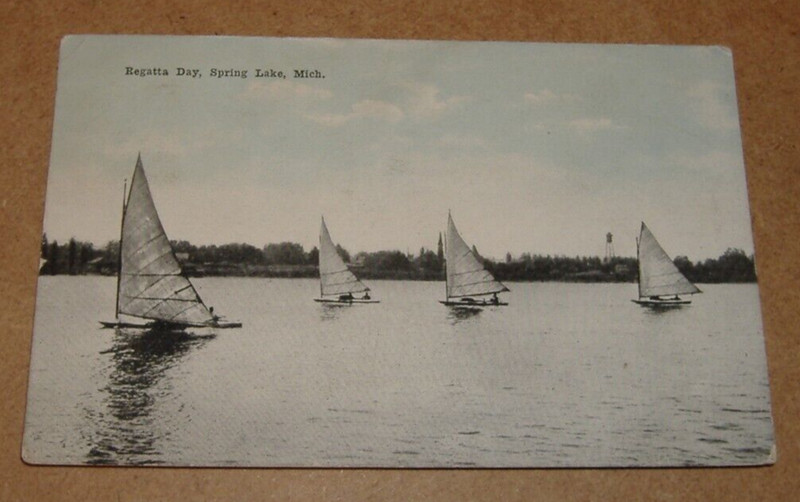 c1910 Spring Lake Michigan Postcard Sailboats Regatta Day MI