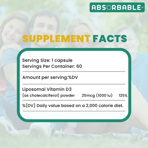 Absorbable Vitamin D3 60 Vegetarian Capsules 1000 IU 60 days EXP 09/2025 - Picture 7 of 7
