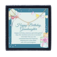 Granddaughter Young Girl Child Initial Letter Necklace with Birthday Message Car