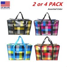 2/4 Reusable Large Plastic Fabric Shopping Laundry Moving Storage Bag Zipper