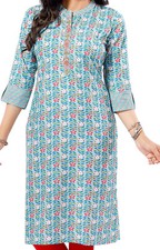 Mirror Embroidery Cotton Kurtis Women Indian Kurti Tunic Kurta Shirt Dress CP314