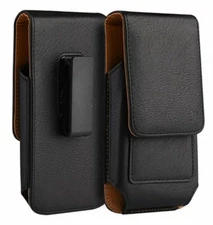 For XL MOTOROLA Phone - Black Vertical Leather Holster Pouch Belt Clip Loop Case