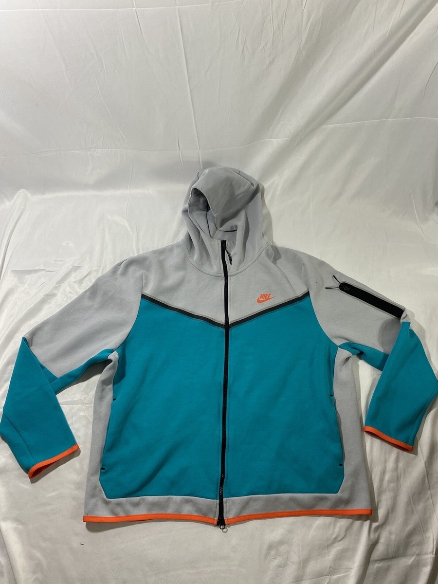 Nike Sportswear Tech Fleece Hoodie Grey/Turquoise/Orange CU4489-012 Mens XXL