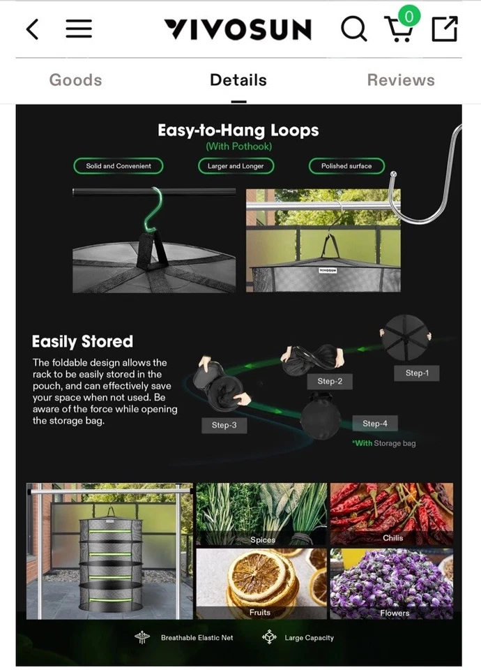 Artículos organizadores Vivosun/plantas en crecimiento secando hierbas, flores, verduras, pop up Foto 4 de 4