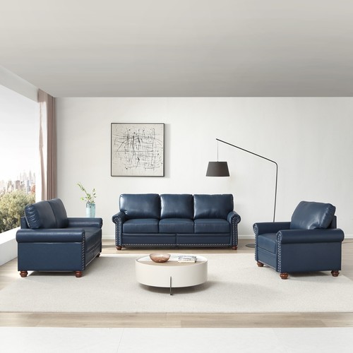 Classic Faux Leather Sofa Upholstered Couch with Nailhead Trim Removable Cushion - Picture 167 of 206