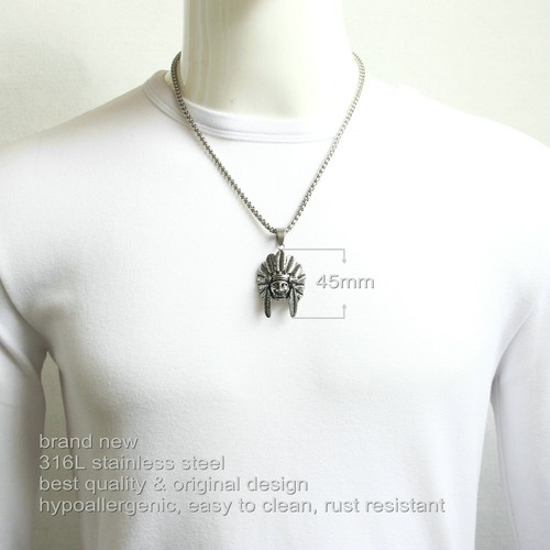 Indian Apache Chief Pendant Necklace Native American Men Retro Stainless Steel - Picture 2 of 17