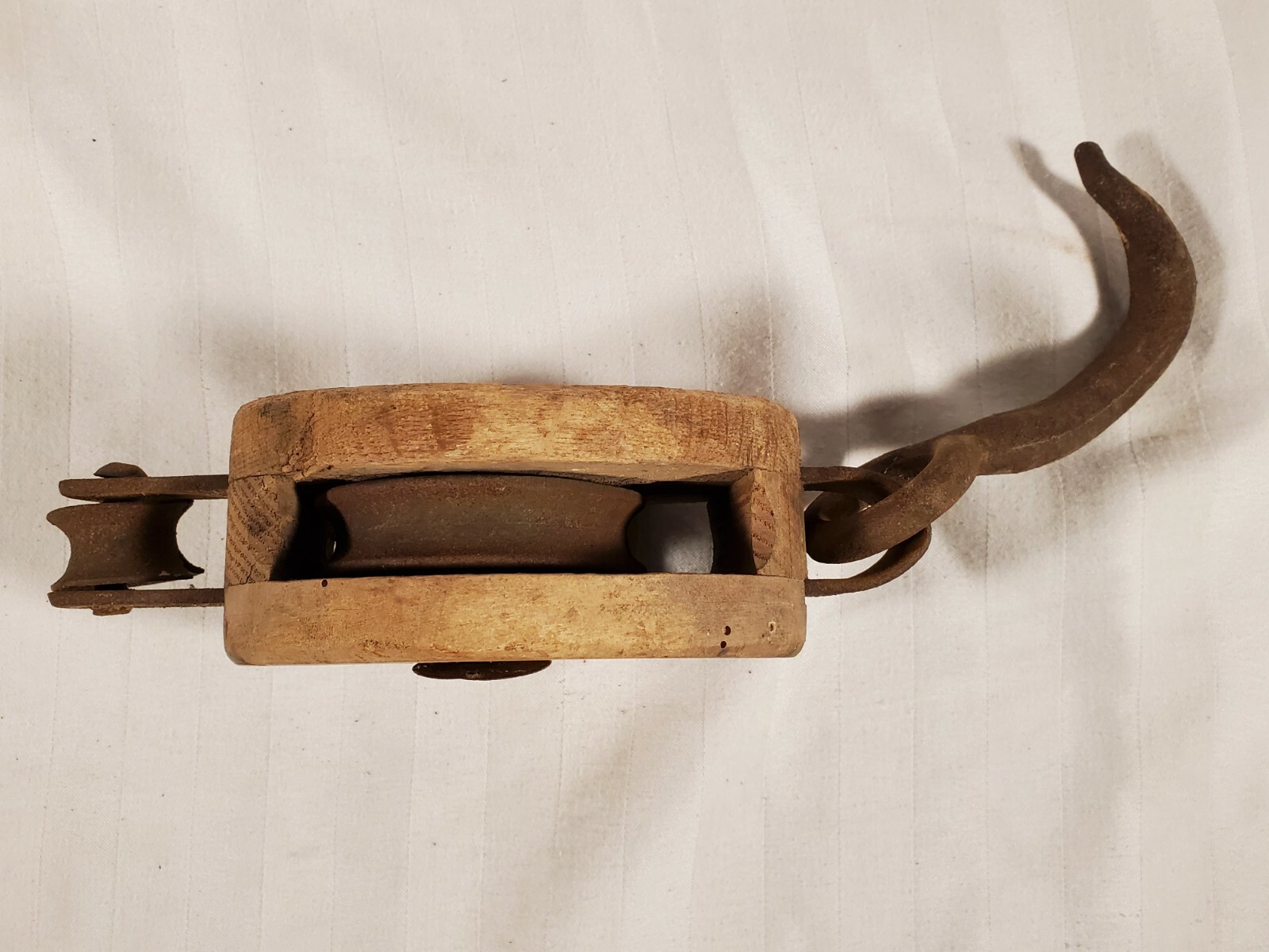 Vintage Marine Nautical Maritime Pulley Wood Block With Anchor Emblem