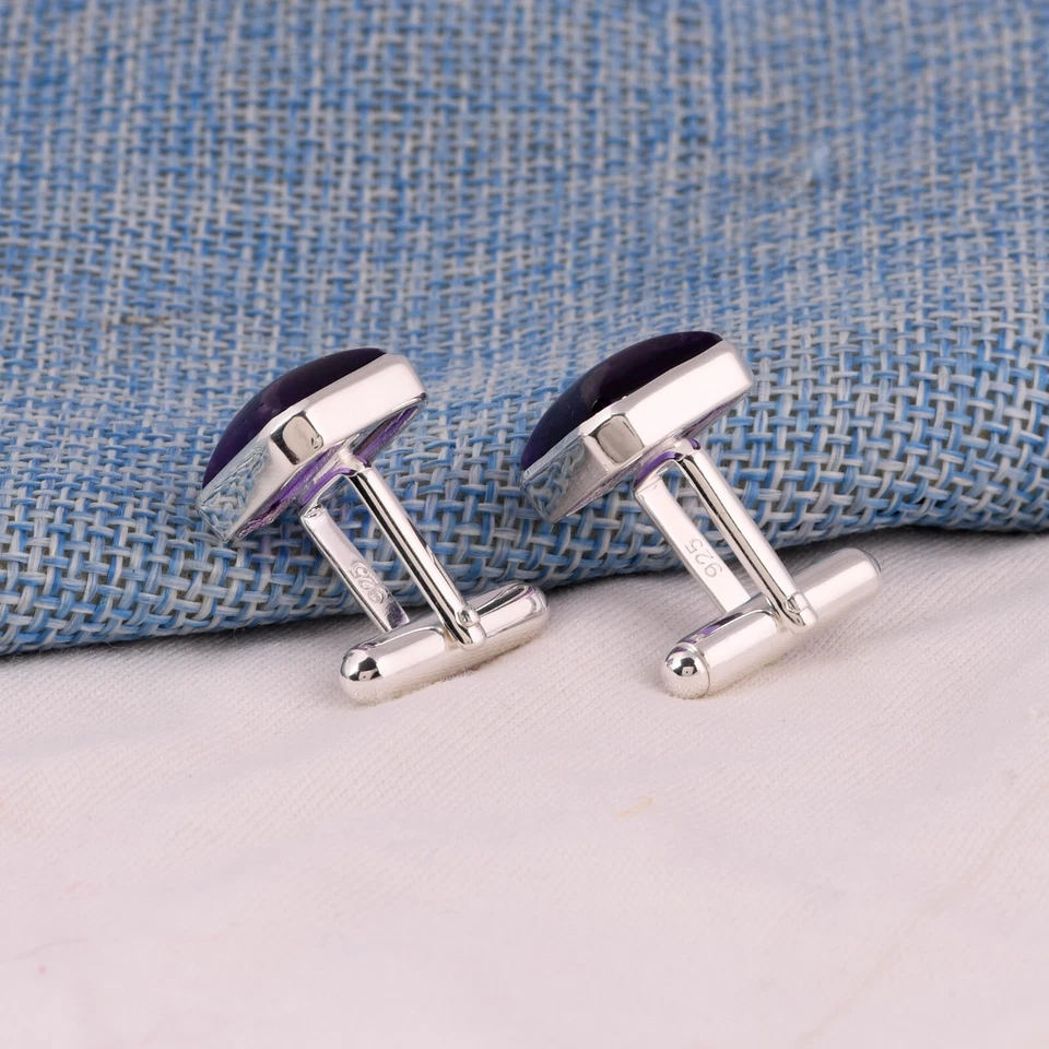 Abotoaduras masculinas de prata esterlina 925 ametista formato quadrado presente para ele - Imagem 4 de 4