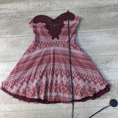 Free People Strapless Beaded Mini Dress Women's Small Red Sleeveless Tulle  Lined | eBay