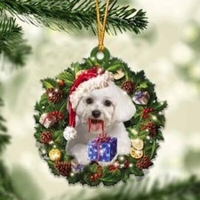 Maltese Dog Christmas Hanging Ornament, Dog Lovers Christmas Tree Decor