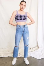 Forever 21 Y2K Women Eyelash Fuzzy Cropped Cami Tank Top Lavender Purple Medium