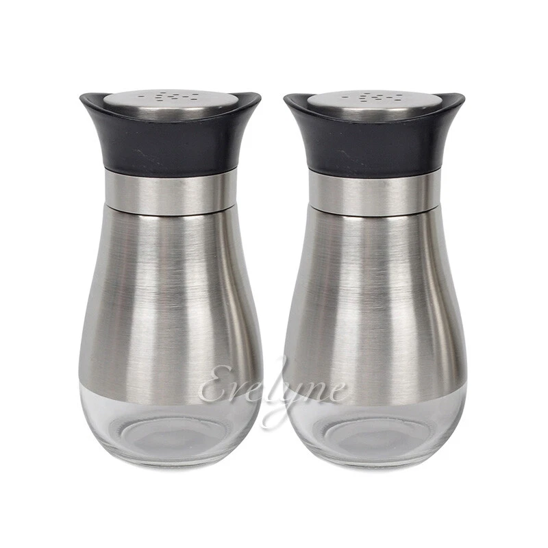 Juego de 2 piezas coctelera de vidrio condimento para sal y pimienta con cubierta de acero inoxidable Foto 2 de 4