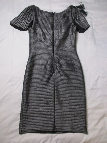 Tadashi Shoji Formal Dress Small Metallic Gray Sleeveless Epaulet Tassels - Picture 2 of 12